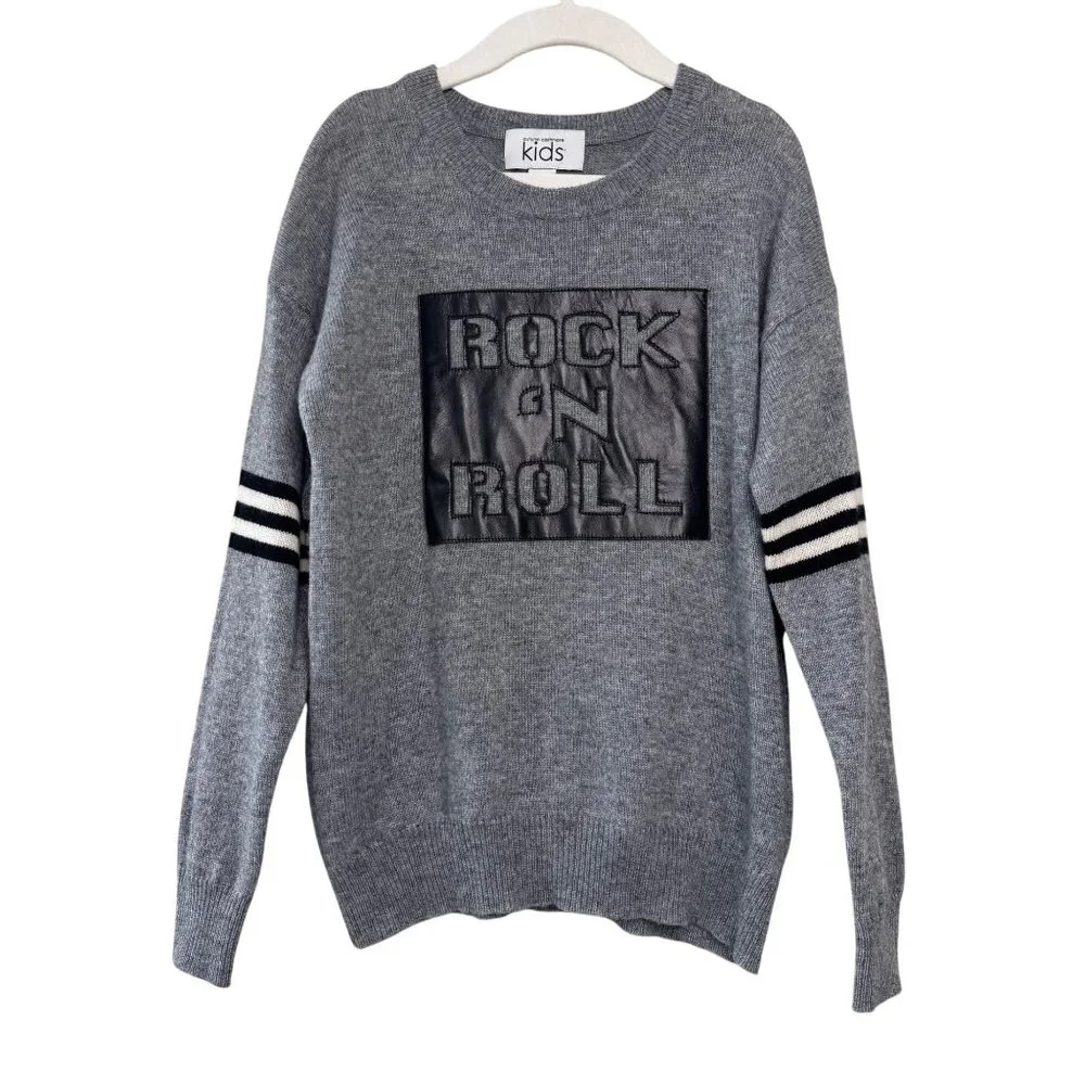AUTUMN CASHMERE KIDS Rock N Roll Sweater Unisex 8 Leather Gray Merino Wool NWOT - Picture 1 of 8